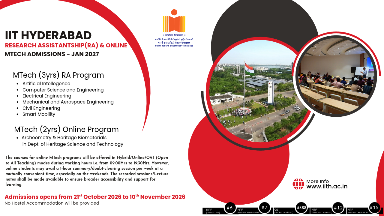 PG Admissions (Regular - January 2027) | Applications are open from 21 October to 10 November 2026 for the January 2027 PG admissions.